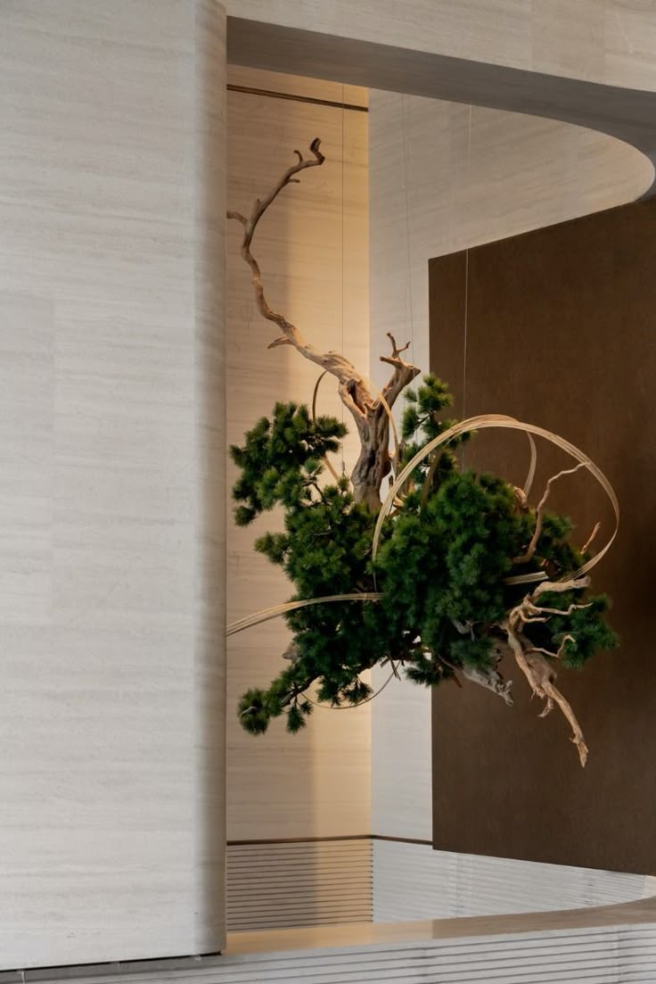 Decorative plant arrangement with branches against a modern interior background