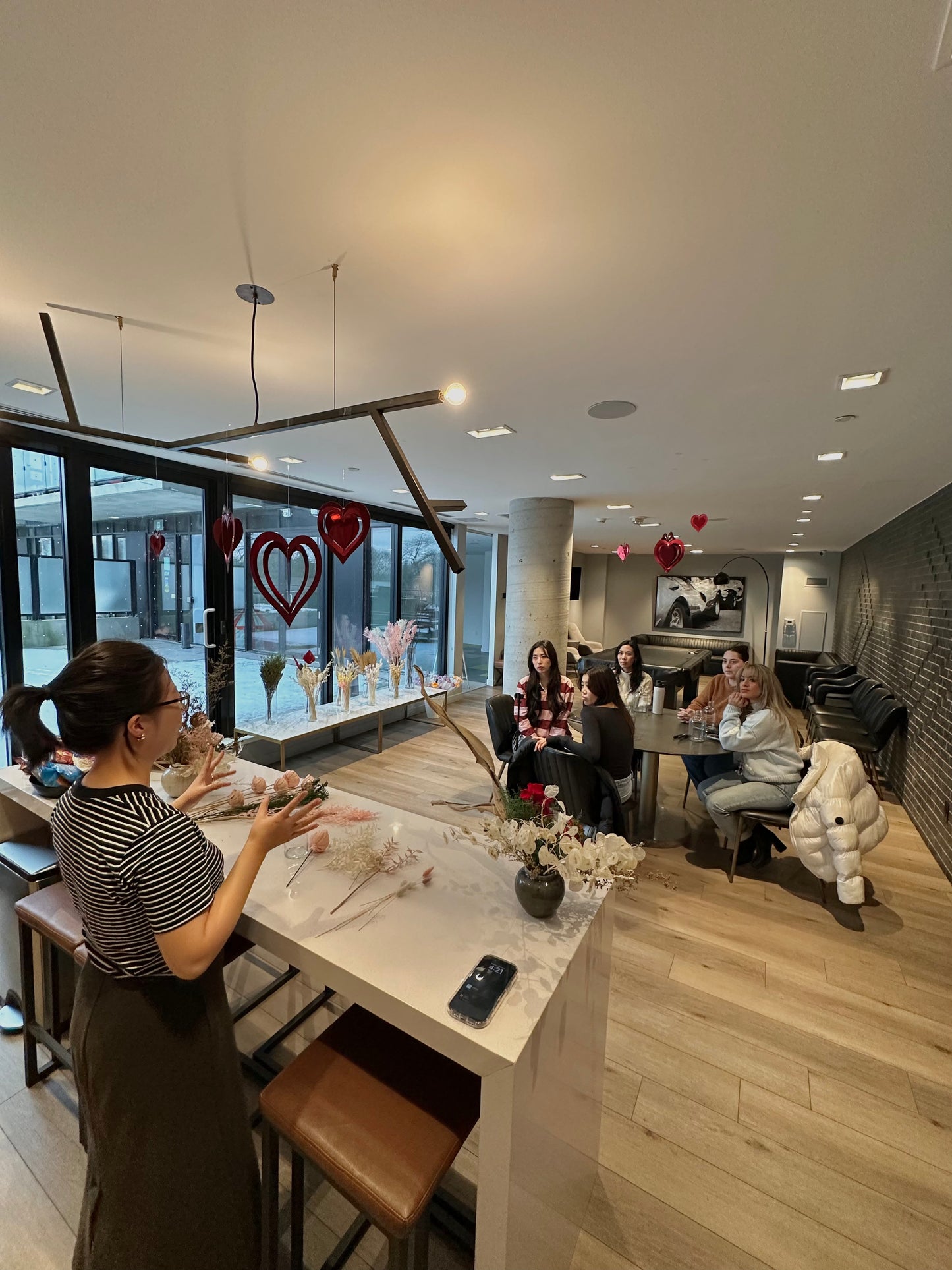 Participants at dried flower arranging workshop in Toronto
