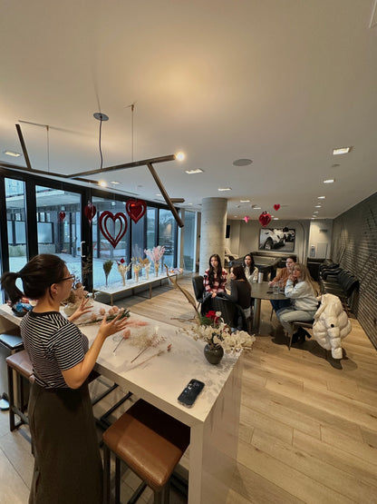 Participants at dried flower arranging workshop in Toronto