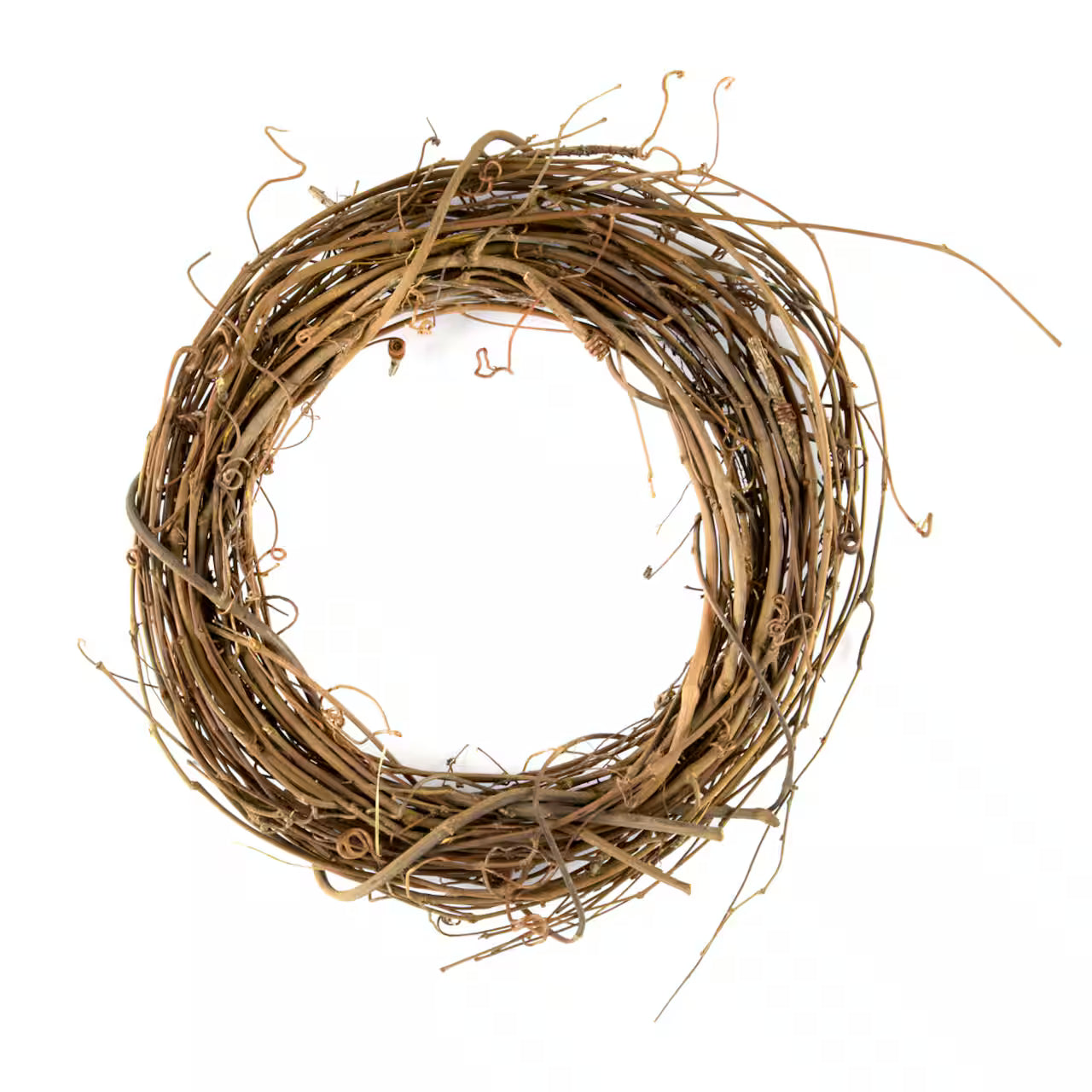 Brown twig wreath on a white background